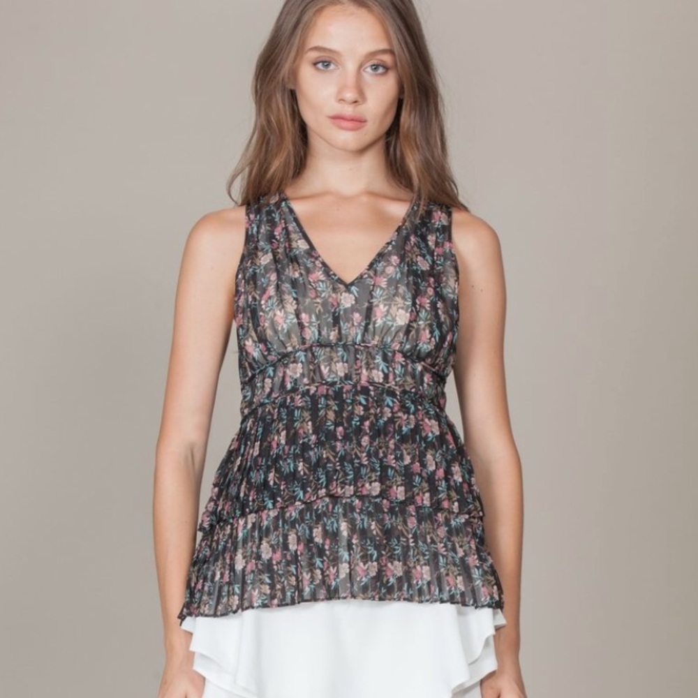 Foxiedox Antonia Pleated Floral-Chiffon Blouse